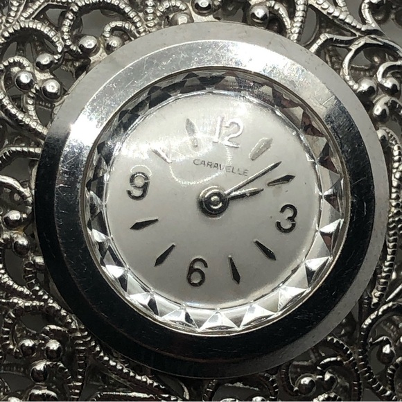 Vtg Caravelle Manual Wind Pocket Watch Necklace / Working/ 26” Chain 1.7” Watch - Picture 4 of 6